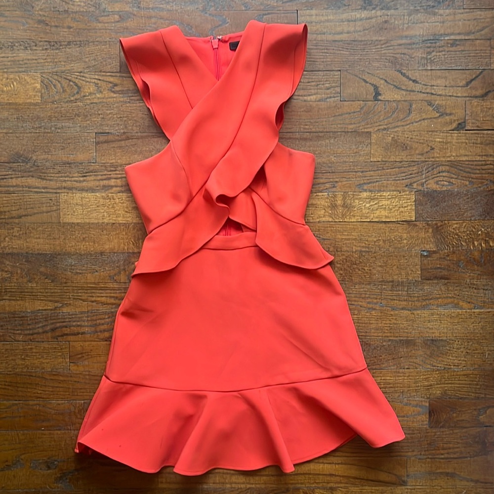 BCBGMAXAZRIA Careen Dress Ruffle Cut Out Mini Dress - size 4